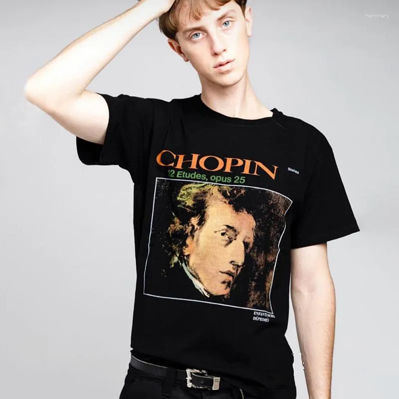 Camisetas Masculinas ERD Melancholy Rich Segunda Geração Chopin Print YK2 Tops Fashion Punk Wind Cotton Loose T-shirt Impressa Street Tide Tees