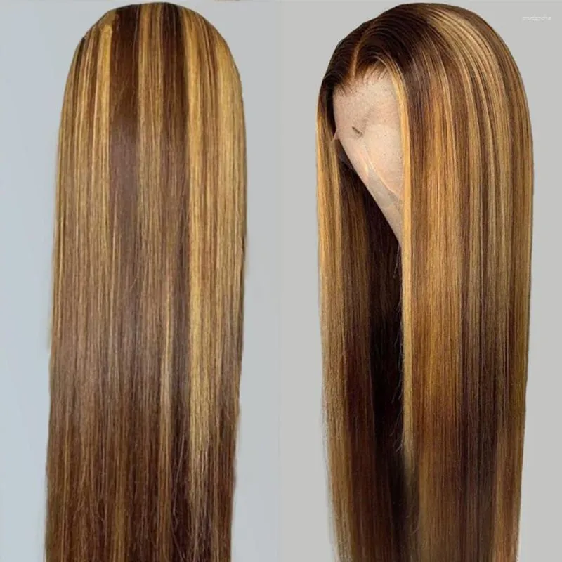 Highlight Ombre Straight Lace Front Wig Honey Blonde Colored Bone Frontal Wigs For Black Women