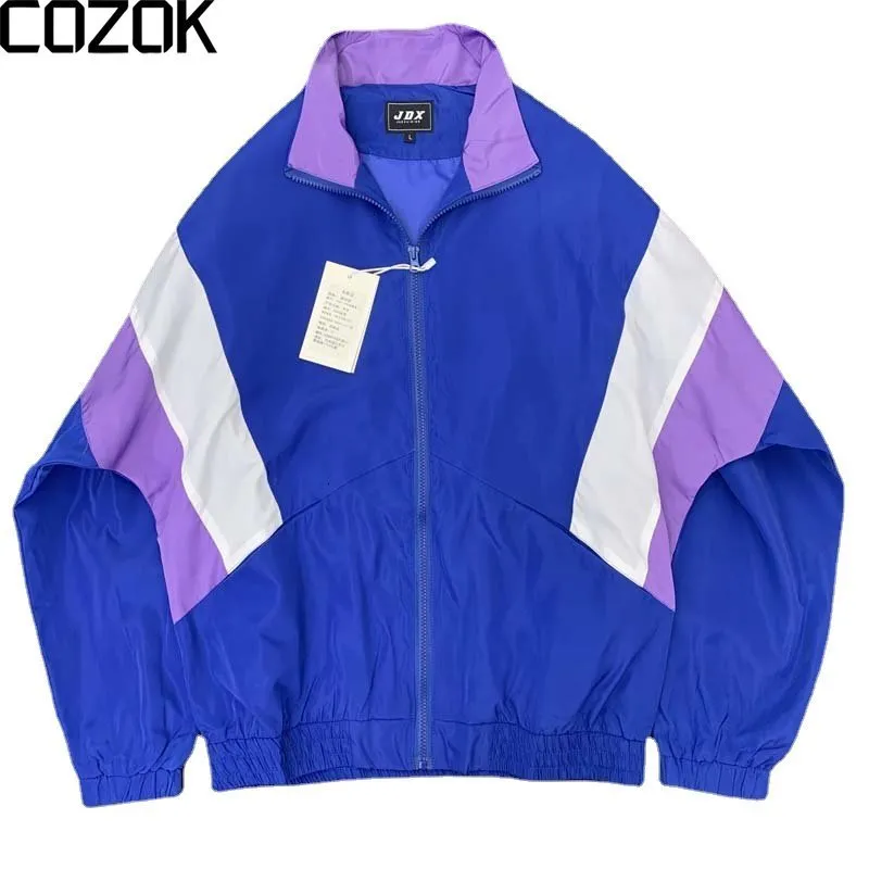 Męskie kurtki Vintage Windbreaker Jacket Spring Color Block Sportswear Płaszcze Kobiety moda luźne cienki patchwork w obrębie 230726