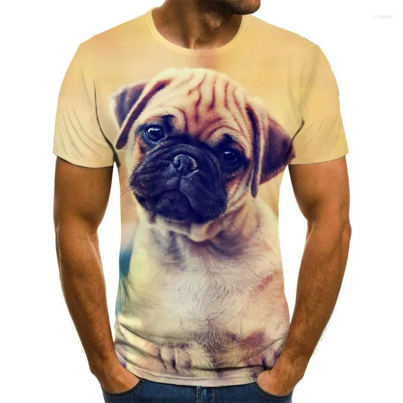 Men's T-skjortor 3D T-shirts Intressanta toppar O-Neck Plus Size Streetwear Dog Pattern T-shirt Summer Casual