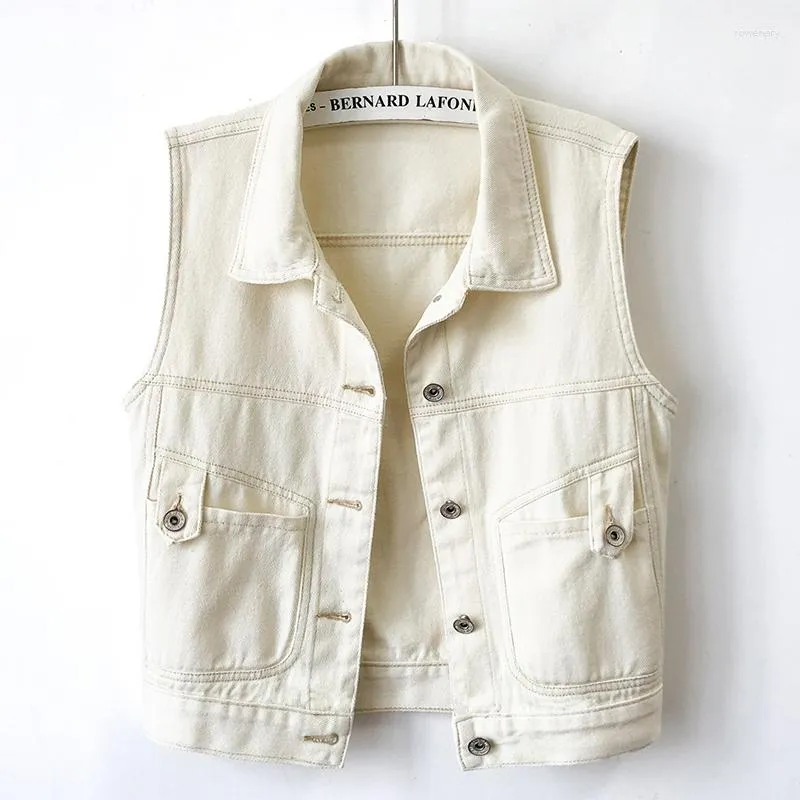 Kvinnors västar mode 3 färg Big Pocket Denim Vest Women Waistcoat Slim Short Cowboy Sleeveless Jacket Korean Jeans Female