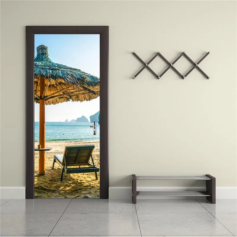 Sculptures Seaside Scenery 3d Pvc Selfadhesive Door Sticker Sea Beach Mural Poster Home Decoration Decal Porch Natural Landscape Wallpaper