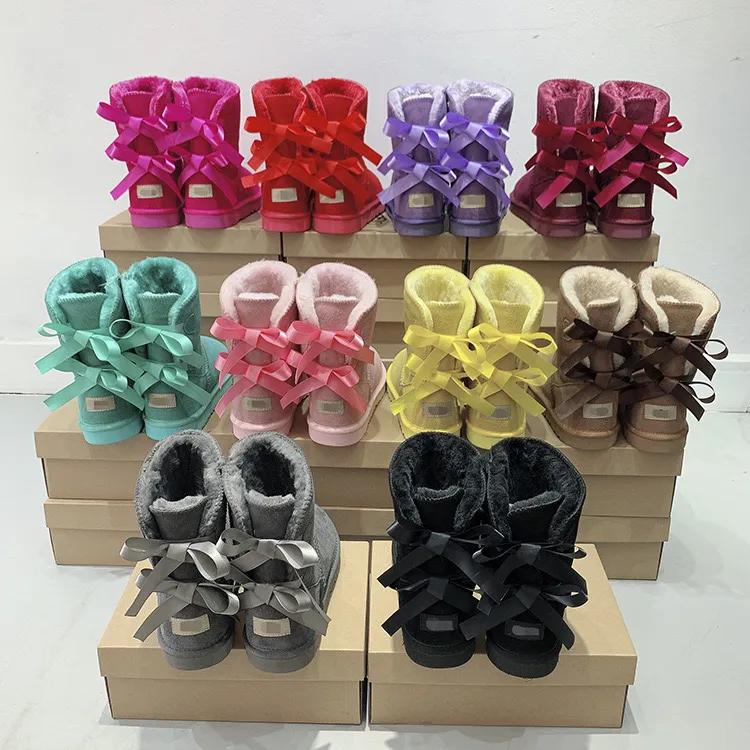 Winter Bont Sneeuwlaars Vrouwen Luxe Meisje Klassiek Enkel Korte uggitys laars 2 bailey Bows hoge schoenen Zwart Kastanje Roze Bowtie uggly Designer wgg australia ugglies