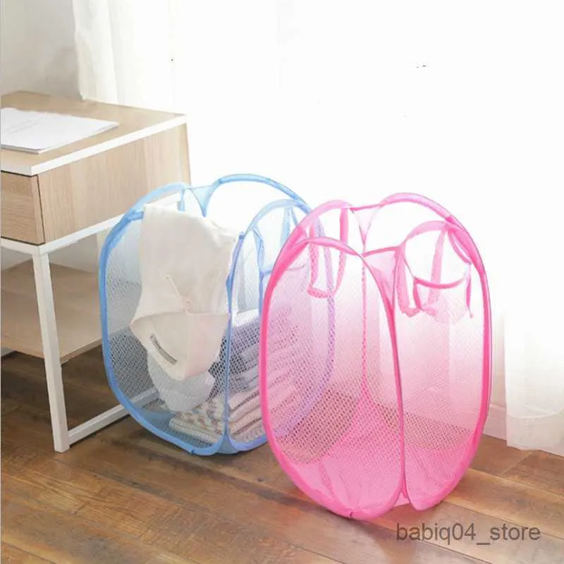 Storage Baskets Folding Laundry Basket Organizer Dirty Clothes Bathroom Cloth Mesh Storage Basket Children Toys Sundry Collection Organizer Bag R230726