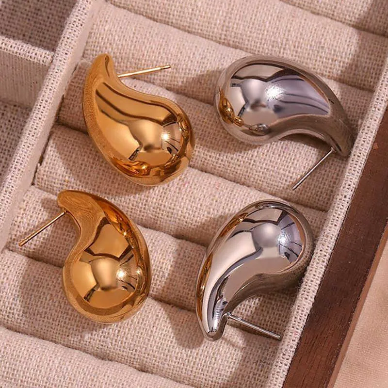 2024 Trend New Stainless Steel Teardrop Chubby Drop Orecchini PVD Elegante orecchino Color oro Impermeabile Chic Gioielli Regalo del partito