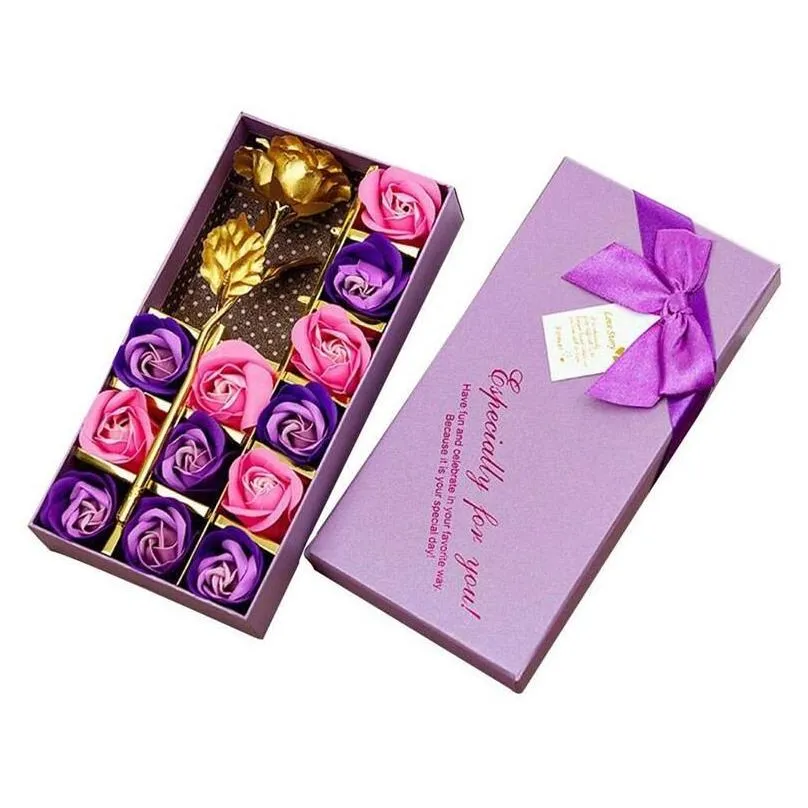 Fiori decorativi Ghirlande Sapone artificiale Rosa per gli amanti delle donne Regalo di San Valentino Bouquet Rose in lamina d'oro Consegna a goccia di fiori Hom Otjwl