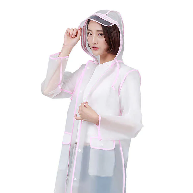 New Fashion EVA Clear Raincoat Primark With Hat Waterproof Long