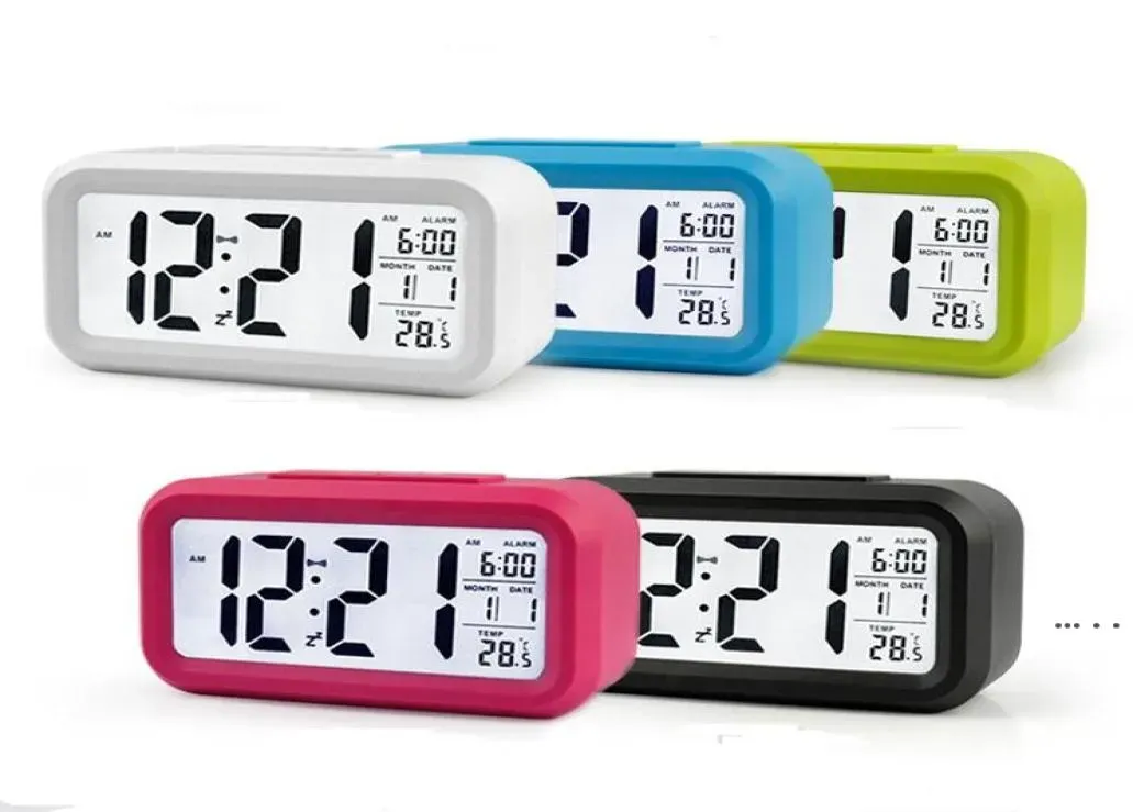 Plastic Mute Alarm Clock LCD Smart Temperature Cute Posensitive Bedside Digital Alarms Clocks Snooze Nightlight Calendar LLB1179274435 LL