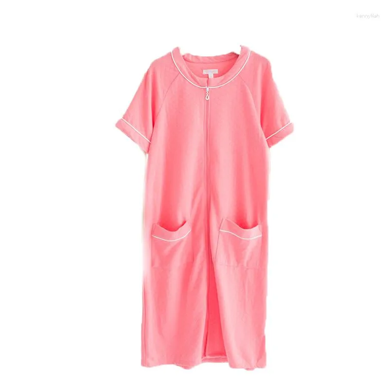 Women's Sleepwear Woman's Nightgown Air Layer Autumn Robe Short Sleeve Zipper Long Nightdress Pocket Oversized 4XL 125KG