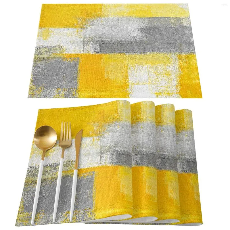 Esteiras de mesa pintura a óleo geométrica jogo americano amarelo para jantar talheres cozinha prato tapete almofada 4/6 pçs decoração de casa
