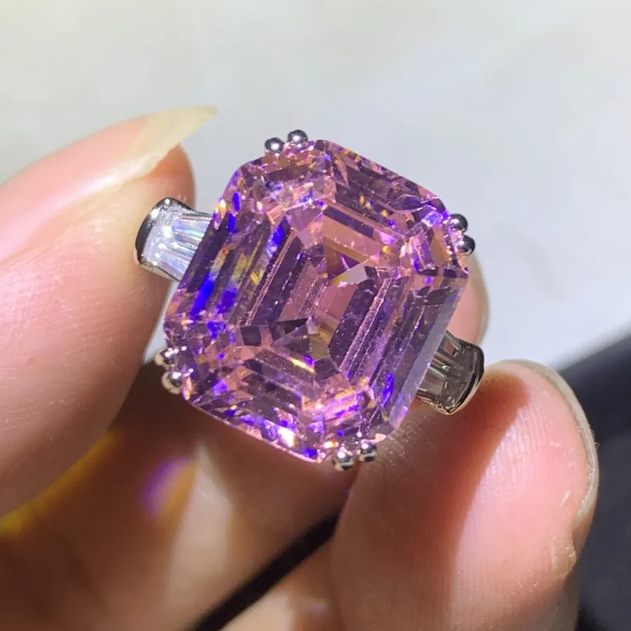 Marca Choucong Anillos de boda Joyería de lujo Plata de ley 925 Lagre Asscher PinkTopaz CZ Diamante Moissanite Fiesta de la eternidad Mujeres Anillo de boda Anillo de regalo