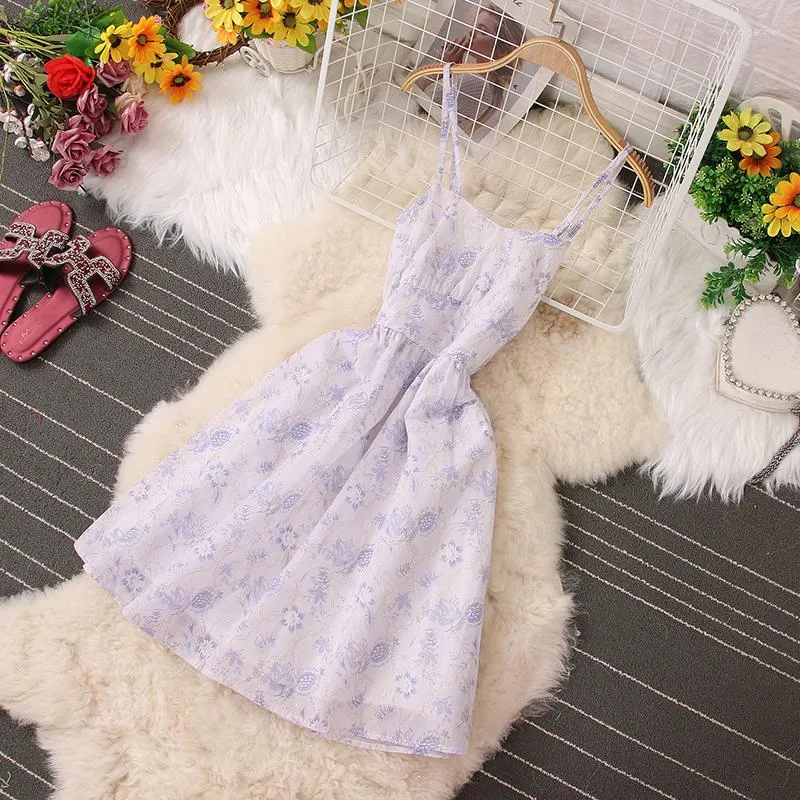 Casual Kleider Koreanische Sommer Spaghetti Strap Für Frauen Urlaub Süße Ärmellose Mädchen Kleid A-linie Elegante Mini Vestidos Drop