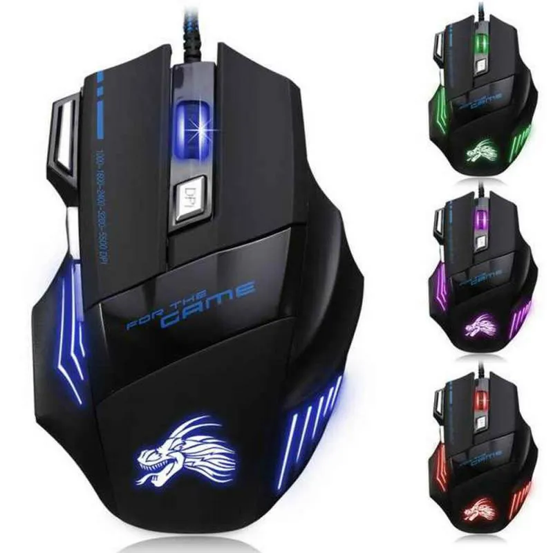 Souris de jeu filaire 7 boutons souris USB ergonomique rétro-éclairée 5500 DPI rétro-éclairage souris optique réglable pour PC Gamer ordinateur de bureau