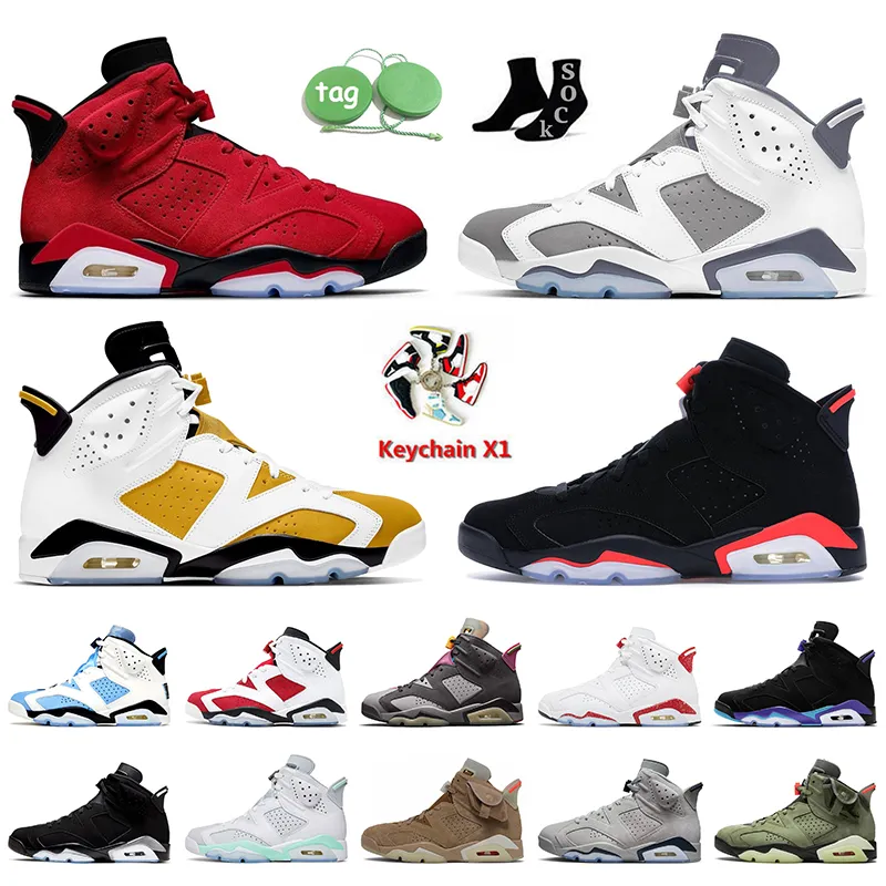 Nike Air Jordan Retro 6 6s Travis Scott Jumpman Stock x مع مربع أحذية كرة السلة للرجال أحمر الخدود الأرنب الأسود الأشعة تحت الحمراء أحذية رياضية للرجال