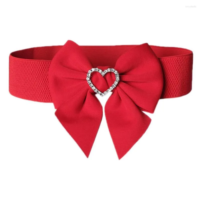 Paski Kobiety Koktajl Snap-Button Elastyczny szeroki pasek z odłączoną dekoracją rhinestone z sercem do sukienki koszuli