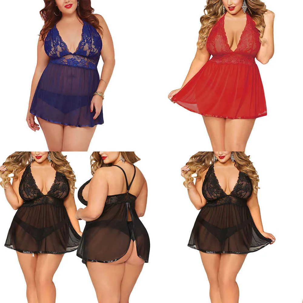 NXY Sexy Rok Plus Size 5XL Erotische Lingerie Sex Babydoll Jurk Transparant Kant Dames Nachtjapon Sexy Ondergoed V-hals Mouwloos Sex Nachtkleding 230717