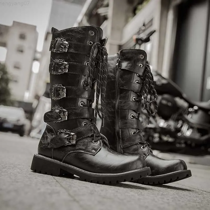Boots Mens Motorcycle Boots Warm Fashion Mid Calf Punk Rock Punk