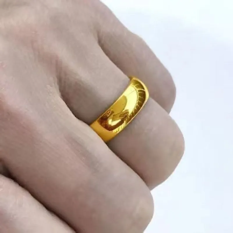 Alianças de Casamento UMQ 24K Pure Copy Real 18k Yellow Gold 999 24k Plain Smooth Face Personality Money Seeking Couple Ring for Men and Women Couple 230725