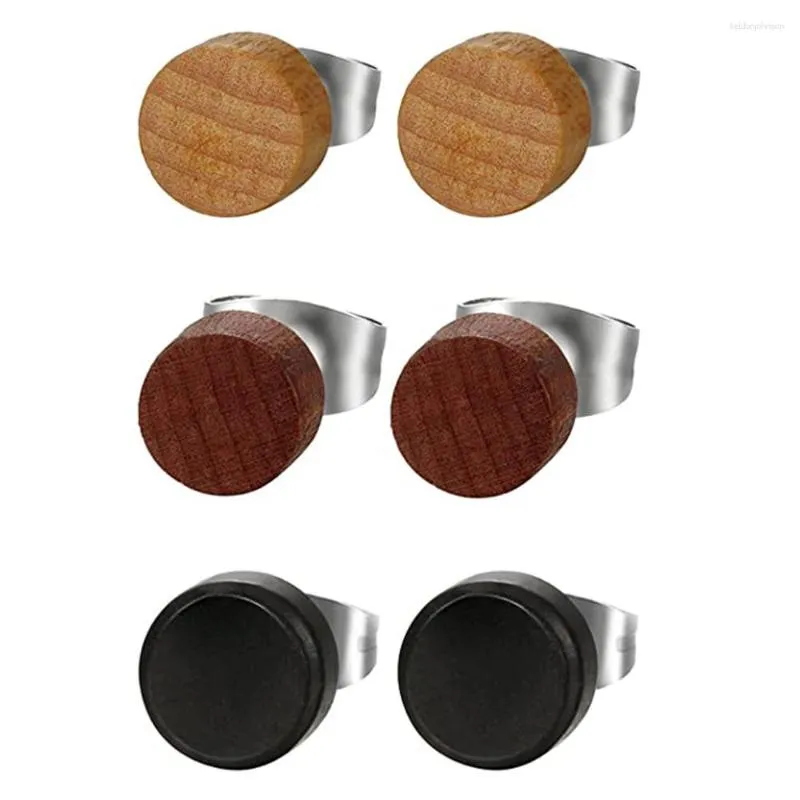 Stud Earrings WKOUD 2pcs Fashion Wooden Ear Studs Natural Brown Black 6 8 10 Mm Punk Barbell Fake Plugs Brincos For Men Women