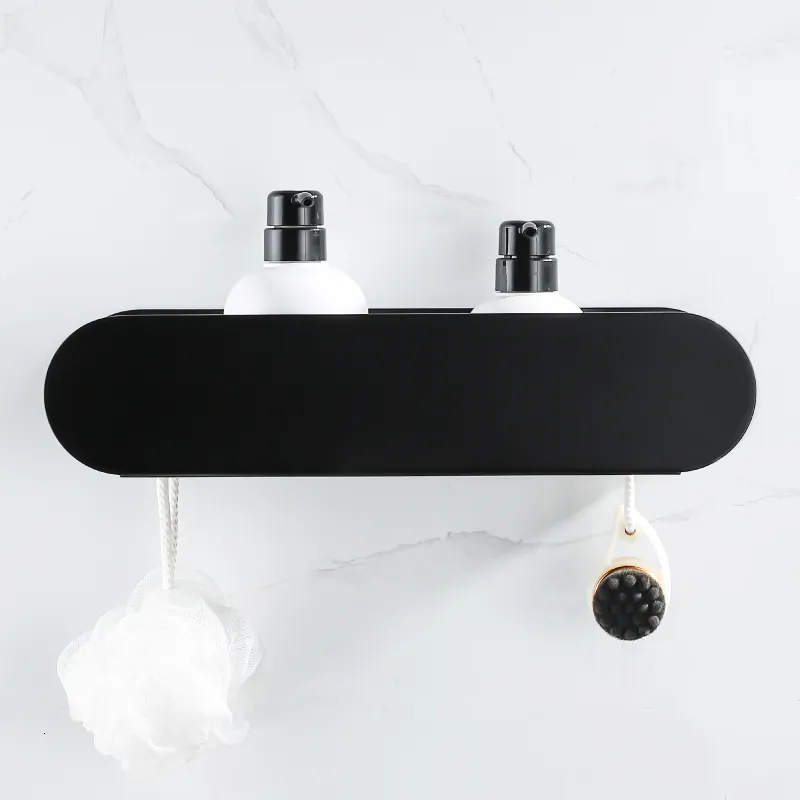 Étagère de salle de bain design étagère de salle de bain organisateur en aluminium noir chariot de douche avec crochet Wc accessoires sur décoration murale support de rangement de cuisine 230725