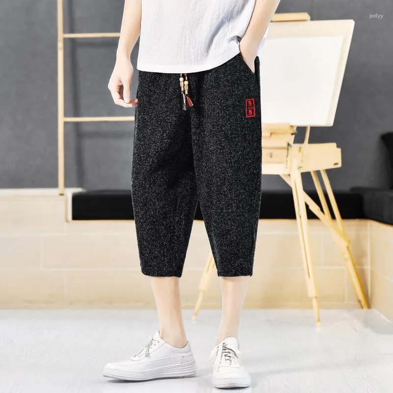 Calças masculinas 5XL Shorts Verão Fino Casual Moderno Marca Tamanho Grande Solto Jovem Japonês Calças Longas Linho