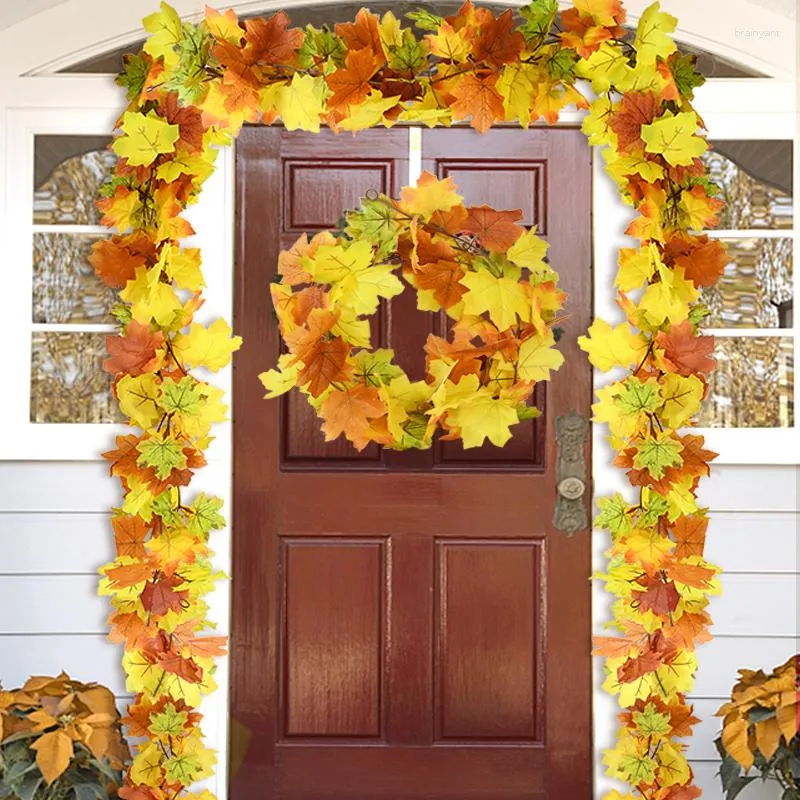 Flores decorativas 170 cm Folhas de flores artificiais Videira Rattan Planta falsa Guirlanda para o Natal Dia das Bruxas Festa de Ação de Graças Outono