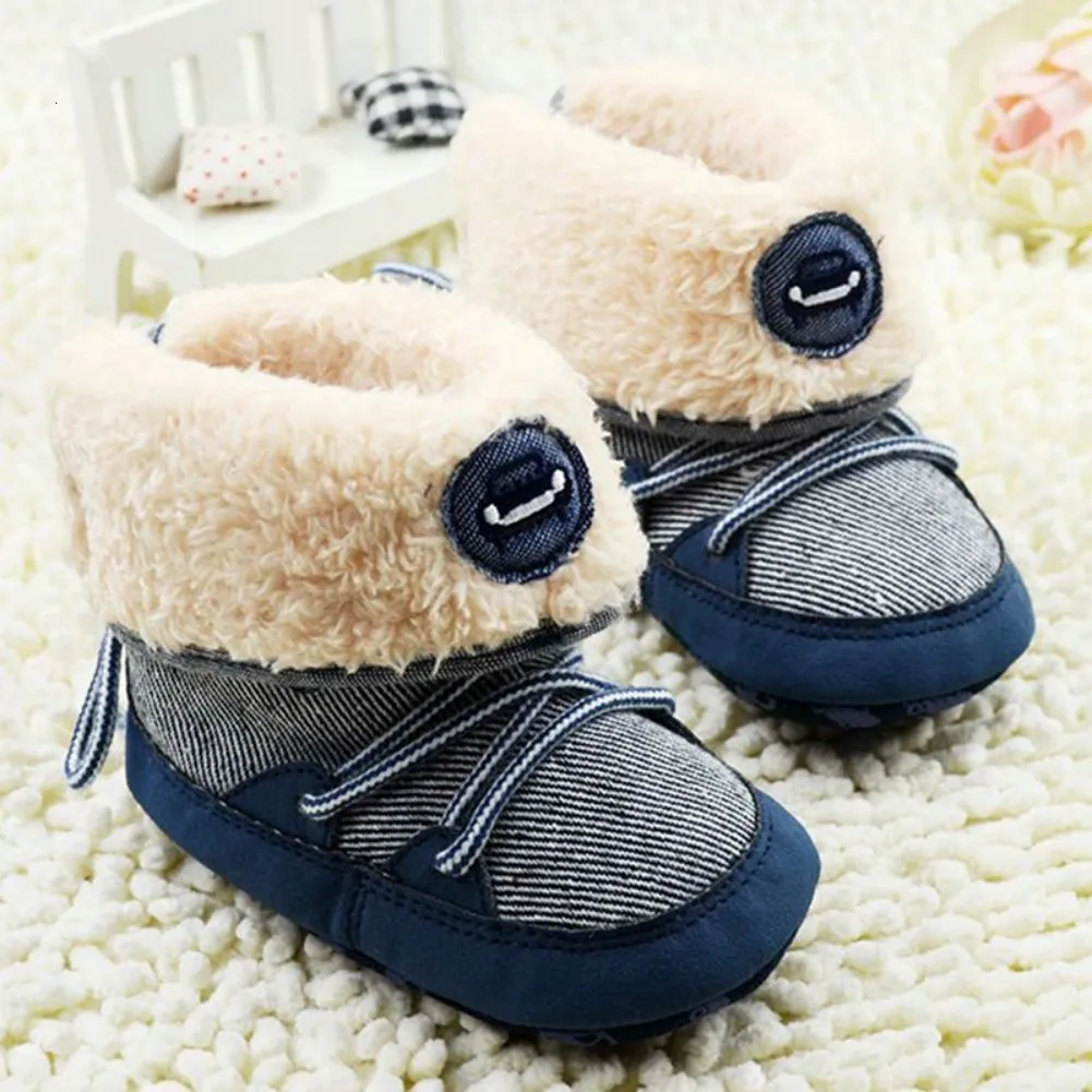 First Walkers Baywell Winter Baby Snow Boots Boy Shoes Soft Sole Laceup Walker Toddler Plush Lined Fleece 018M 230726