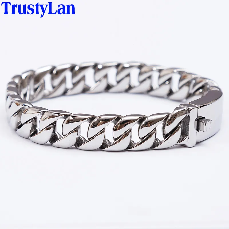 Bangle 12MM Curb Chain On Hand Sieraden Gepolijst Geborsteld 316L Roestvrijstalen Man Armband Voor Heren Klassieke Heren Armbanden Mannelijke Band 230726