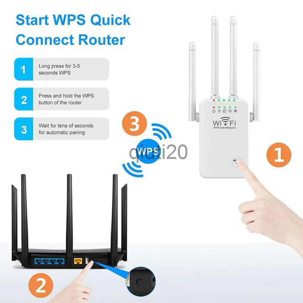 Répéteur WiFi sans fil longue portée, amplificateur Wi-Fi 2.4G/5Ghz, 1200  M, routeur Wifi, Point d'accès