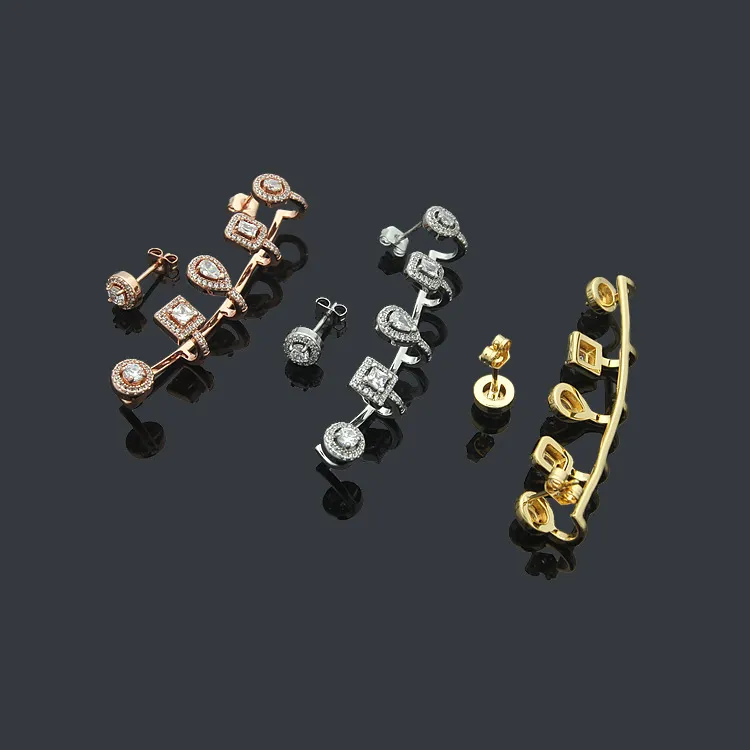 Franse mode Mesk Lucky volledige bewegende diamant asymmetrische oorbellen ketting paar volledige diamanten vrouwen armband ring bruiloft ontwerper sieraden MESK-04N0