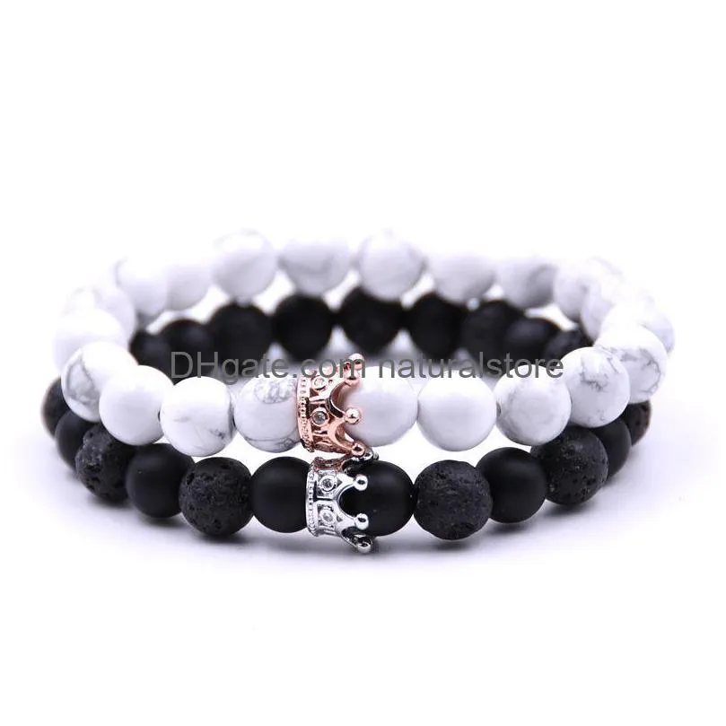Beaded Crystal Crown Natural Stone Strands Bracelet Lave Rock White Howlite Diamond Bracelets Fashion Jewelry For Women Men Will And S Dhgw6
