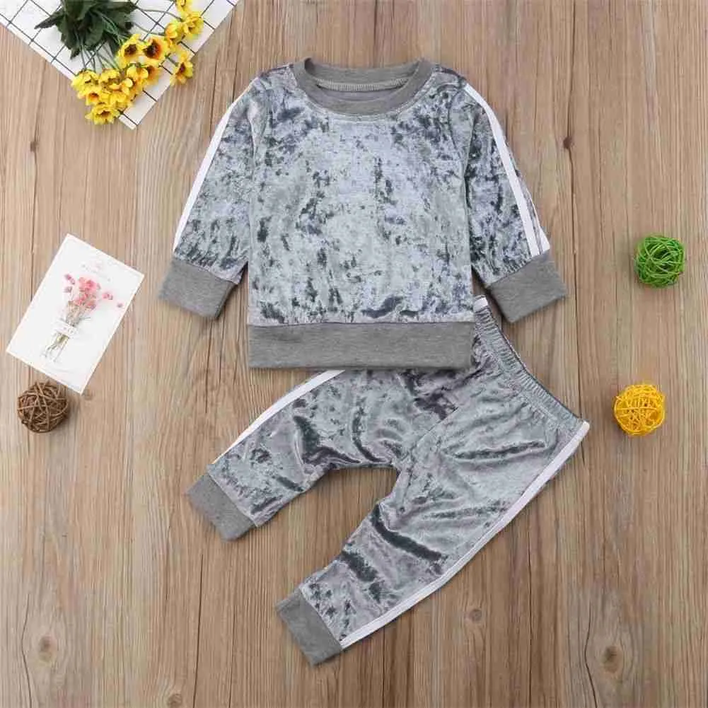 Set di abbigliamento Set di abbigliamento 0 5Y Bambini Ragazze Autunno Inverno Abbigliamento Set Baby Velluto Manica lunga Pullover Felpe Top Pant Bambini Abbigliamento casual Z230726