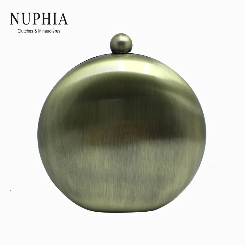 Bolsas de noite NUPHIA Bola redonda Caixa de metal Clutches e para festa de formatura Bronze Prata Preto Ouro 230725