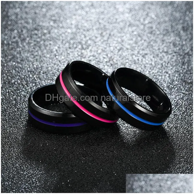 Band Rings Stainless Steel Black Ring Enamel Ribbon Engagement Women Mens Fine Fashion Jewelry Gift Drop Delivery Dhh8W