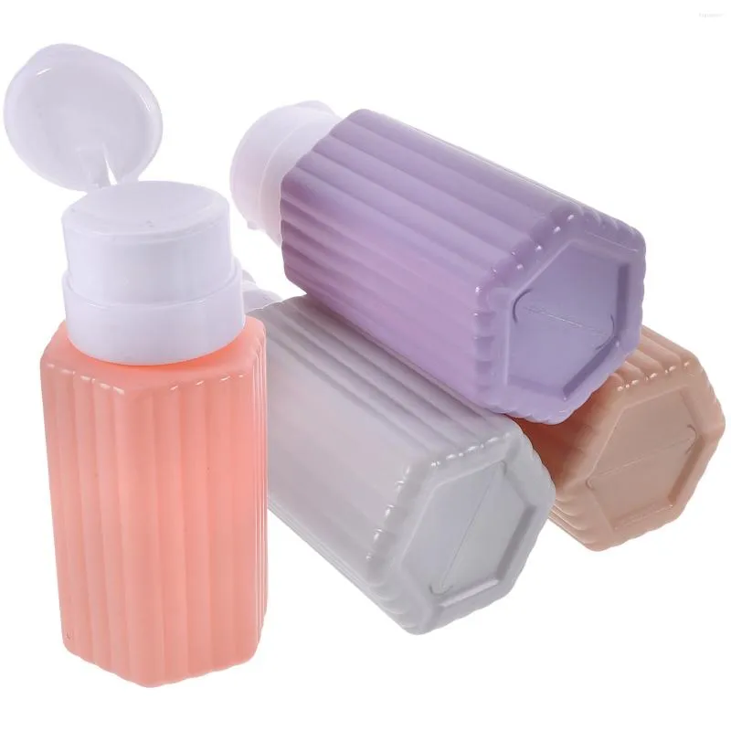 Bottiglie di stoccaggio 4 pezzi Dispenser per bottiglie Pompa per struccante Vaso di riempimento Liquidi in plastica Ricaricabili