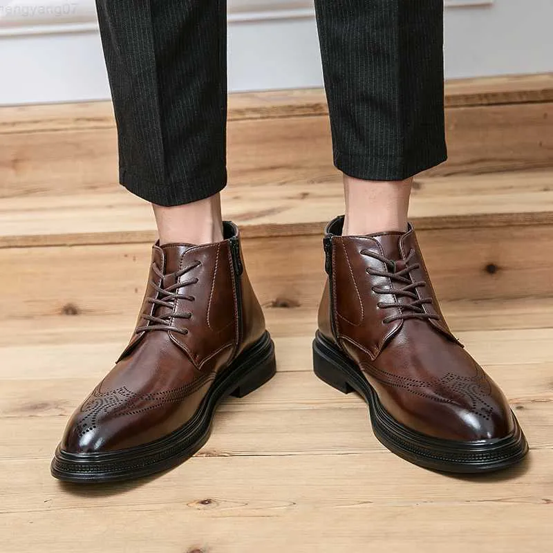 Boots Men Chelsea Boots American Retro Brogue Boots Casual Genuine