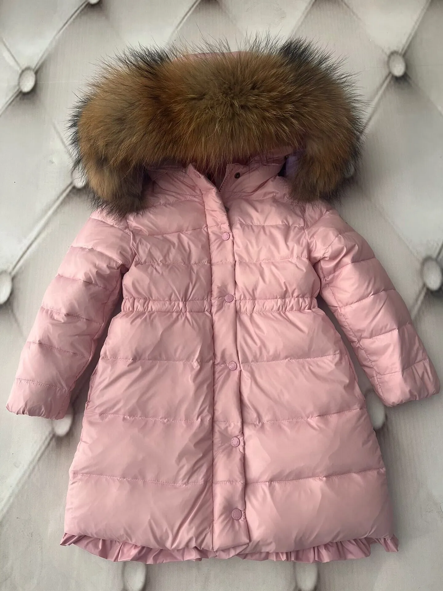 Kids girls boys puffer trench down pink coats designer fox fur hooded coat fashion girl boy jacket winter warm duck down jackets children's windproof baby clothes