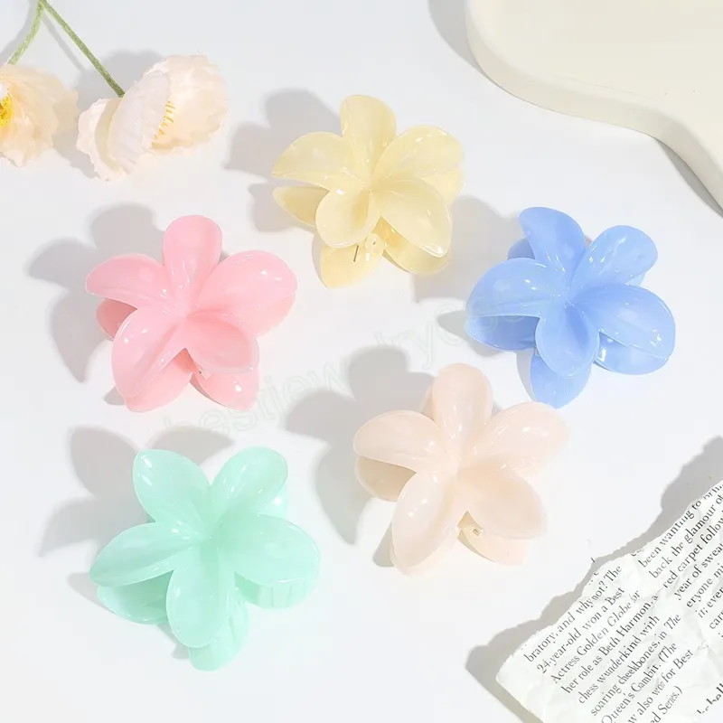 Korean Style Flower Hair Claws Sweet Jelly Color Plastic Ponytail Holder Hair Clips For Women Girls Makeup Bath Hair Accessories