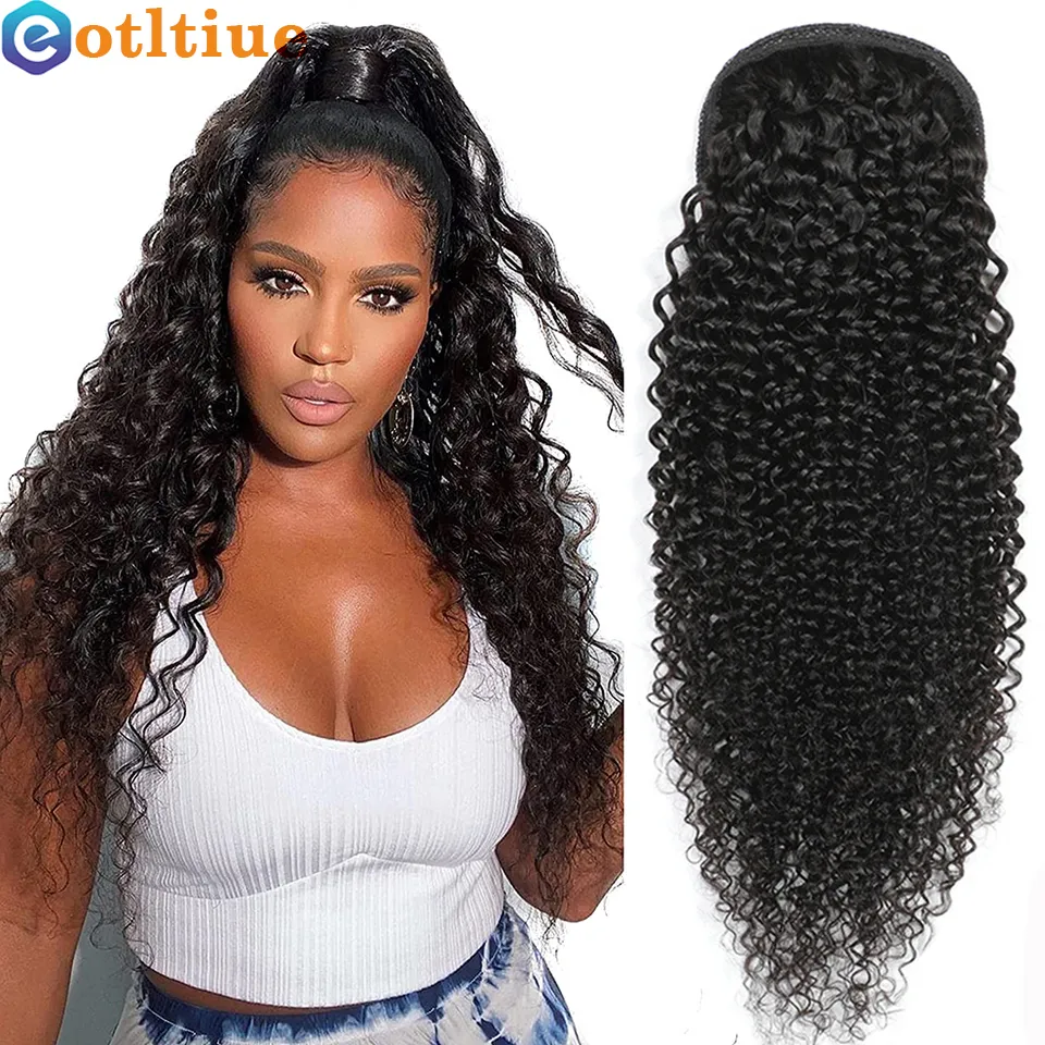 Ponytails Long Inch Drawstring Ponytail Human Hair Kinky Curly Brazilian Remy Human Hair Ponytail Human Hair Extensions Clip In For Women 230725