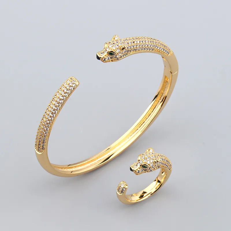 Bracelets léopard plaqués or 18 carats pour femmes et hommes, charme ouvert, bracelet de tennis en diamant infini, bijoux de luxe, cadeaux de fête de mariage, couple filles