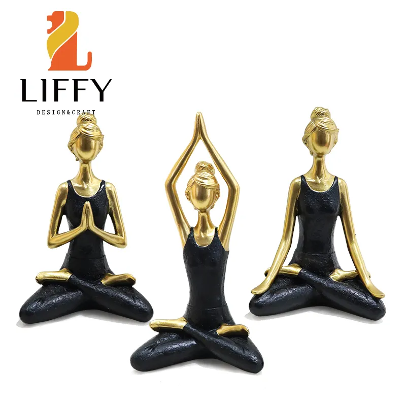 Dekorative Objekte Figuren LIFFY Yoga-Statuen Heimdekoration Ornamente 3 Stück Harz Meditation Lady Pose Figur Tischdekoration Geschenk 230725