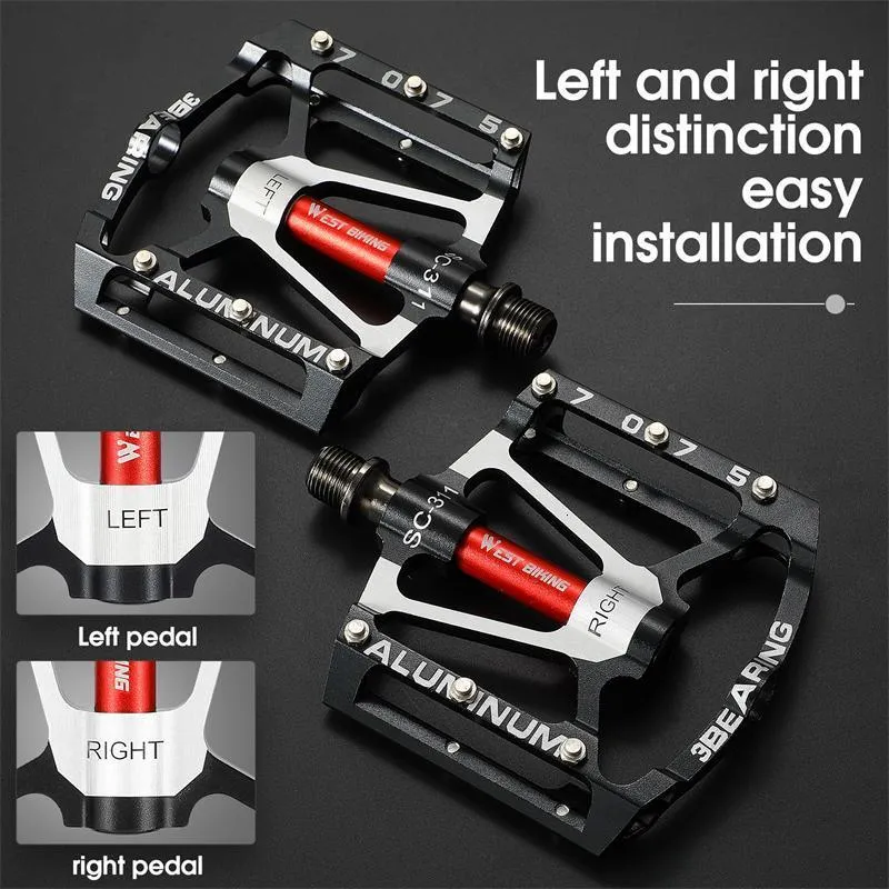ZHAOCHENG Pedal De Bicicleta De Montaña, Pedales De Bicicleta De Plataforma Plana De Aleación De Aluminio Con Reflector Para Bicicleta De Carretera Y MTB, Rodamiento Sellado, Tamaño De Rosca De 9/16 P