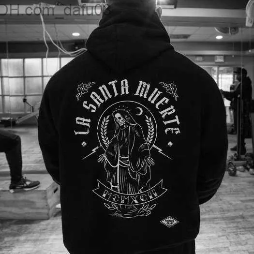 هوديز الرجال من النوع الثقيل La Santa Muerte Hoodie Pattern Sweatshirt Halloween New Men's Sportswear Autumn and Winter Hoodie Z230726