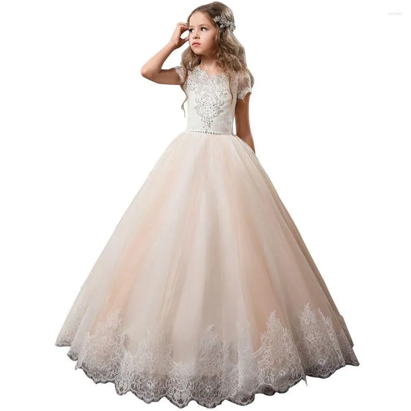 Robes de fille HYGLJL filles Tulle rétro jupe gonflée fleur dentelle robe de soirée mariage la première Communion princesse