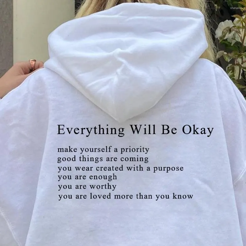 Damen Hoodies Everything Will Be Okay Hoodie Trend Sweatshirt Ästhetische Kleidung Positive Frauen Langarm Pullover Lässiger Pullover