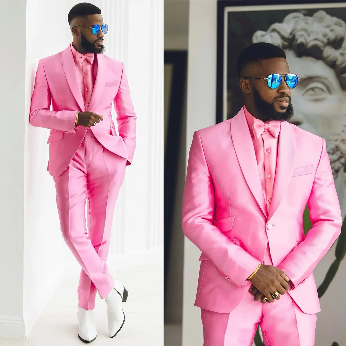 Hot Pink Men Wedding Tuxedos One Button Classic Fit Custom Made Groom Prom Wear Pantalons Costumes 2 Pièces