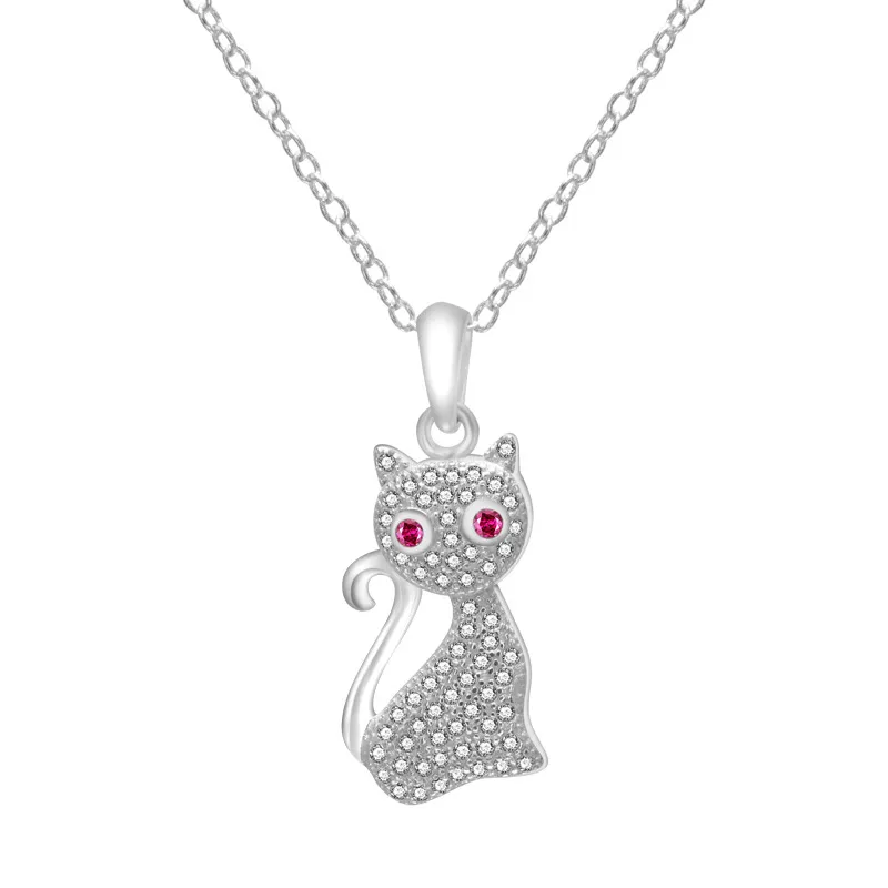 2023 Fashionable Japanese and Korean Cute Style s925 Sterling Silver Inlaid Crystal Lucky Cat Pendant Personalized Female