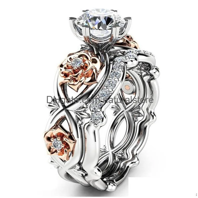 Pierścienie klastra puste sześcienne pierścionek zironia z diamentem Kontrast Kolor złoty kwiat Kobiety zaręczynowe biżuteria moda wola i piaszczysta upuszcza dhivn