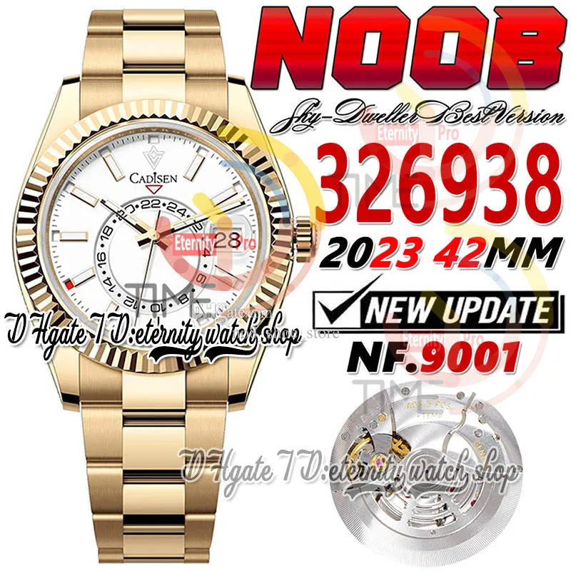 N V2 42 mm męskie zegarek niebo NF326938 A9001 Kalendarz komplikacji Automatyczny 2N18K Złota Złota Fled Bezel Białe markery sztyftu 904L Bransoletka Super Eternity Watches