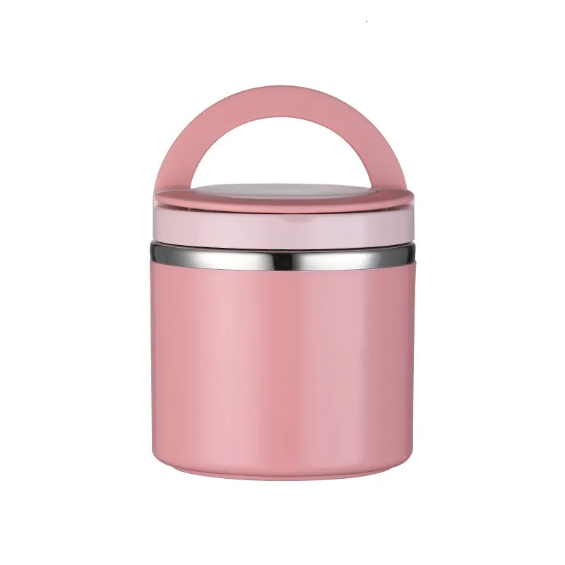  Fiambrera térmica portátil de acero inoxidable para la oficina,  lonchera termo a prueba de fugas, caja de almuerzo contenedor de alimentos  suministros de camping (color: 2 capas rosa) : Hogar y